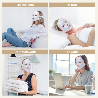 SHMHE Red Light Therapy Mask, 7-Color LED Photorejuvenation Mask, Daily Care Photorejuvenation, Wireless Charging, Ideal Gift for Women, Autumn and Winter Skin Care Facial Care Gift