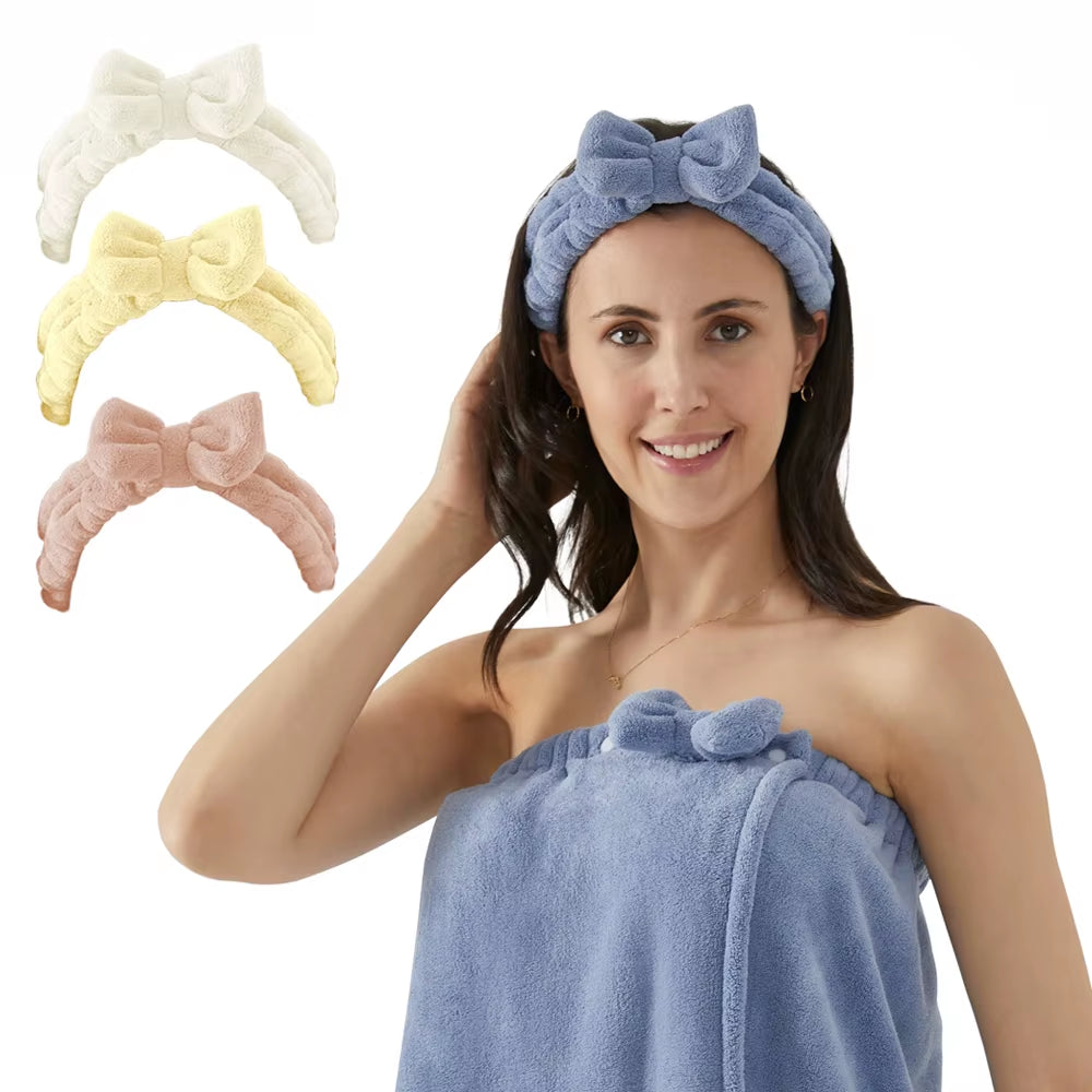 Women Coral Fleece Makeup Hairband Face Wash Head Band Cosmetic Bow Facial Spa Headband